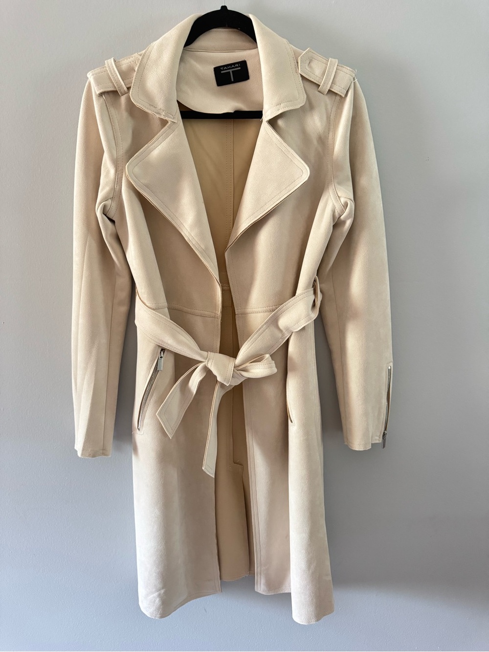 Tahari Light Cream Belted Trench Coat